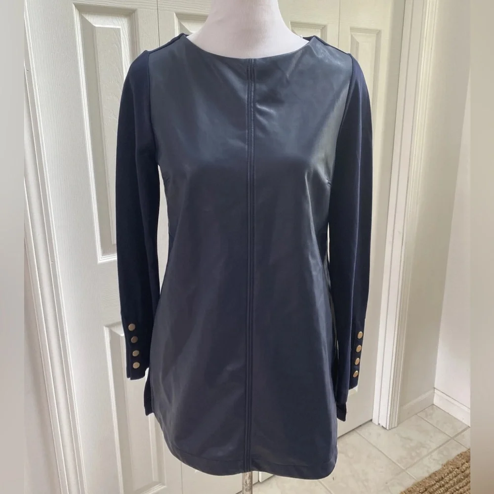 Chico's Navy Faux Leather Front Pointe Tunic size 0 - Picture 3 of 10